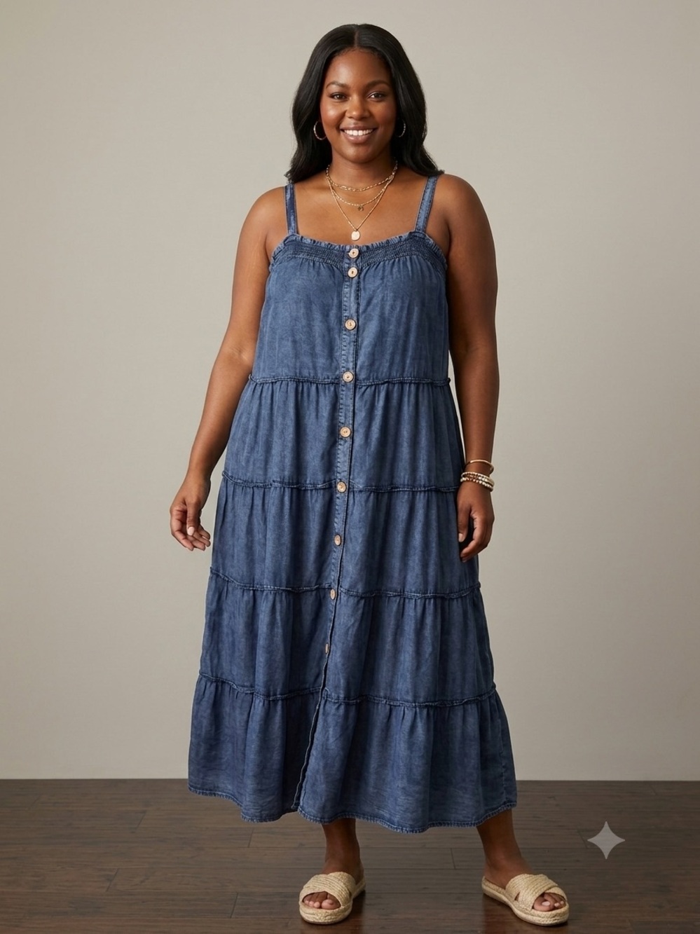Mlle Gabrielle Tiered Button-Front Maxi Dress